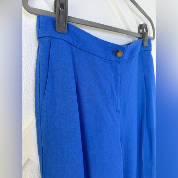 NWT J. Crew Factory Linen-Blend Pleated Wide Leg Crop Pant Blue Size 10 - Picture 4 of 11